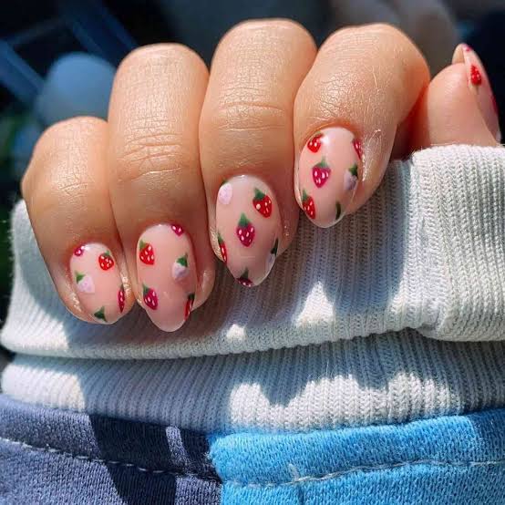 Short Almond Nails with Cute Strawberry Art Short Almond Nails with Cute Strawberry Art — Best Cute Almond Nails