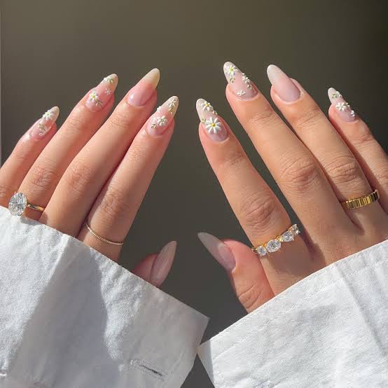 Medium Almond Nails with Floral French Tips Medium Almond Nails with Floral French Tips — Best Cute Almond Nails