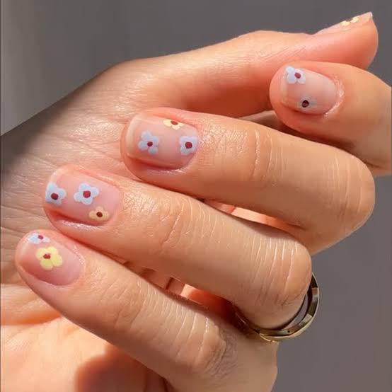 Sheer Pink Pastel Floral Short Square Nails Sheer Pink Pastel Floral Short Square Nails — Best Simple Short Nails