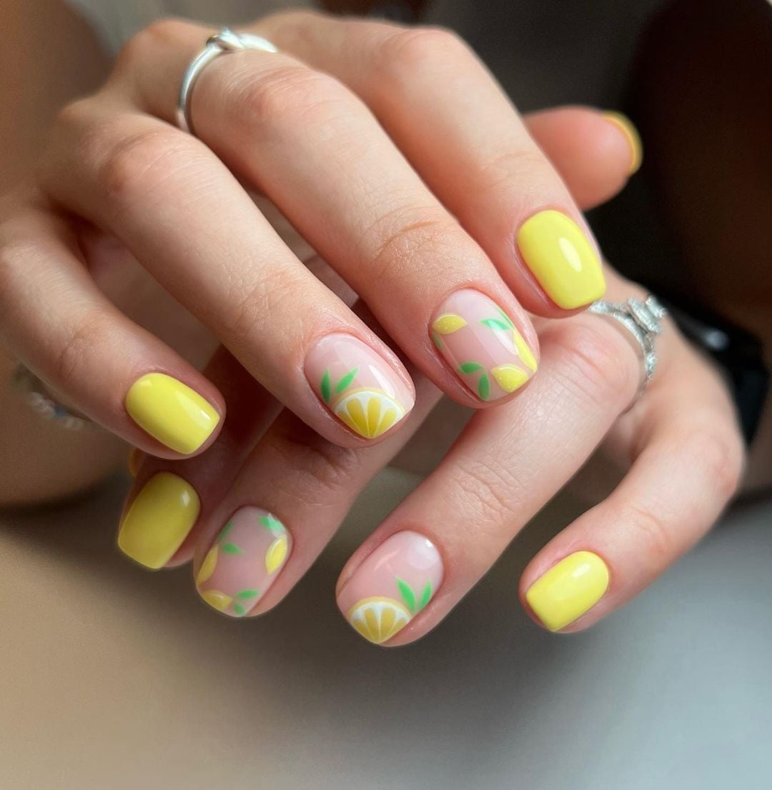 Yellow Lemon Slice Short Square Nails Yellow Lemon Slice Short Square Nails — Best Simple Short Nails