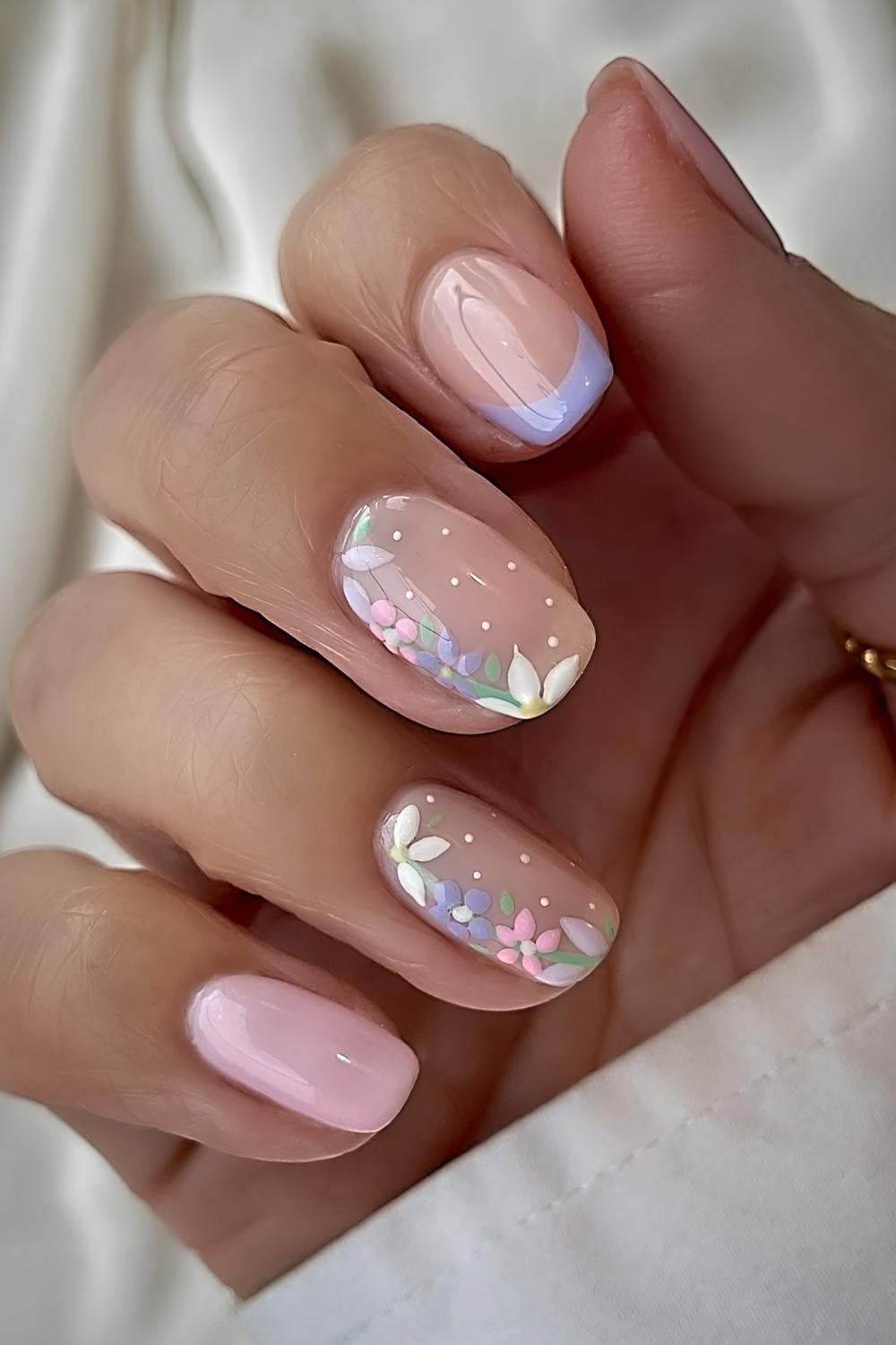 Pastel Floral Dot French Short Almond Nails Pastel Floral Dot French Short Almond Nails — Best Simple Short Nails
