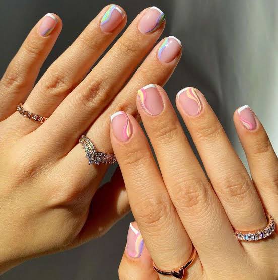 Pastel Wavy Abstract French Short Square Nails Pastel Wavy Abstract French Short Square Nails — Best Simple Short Nails