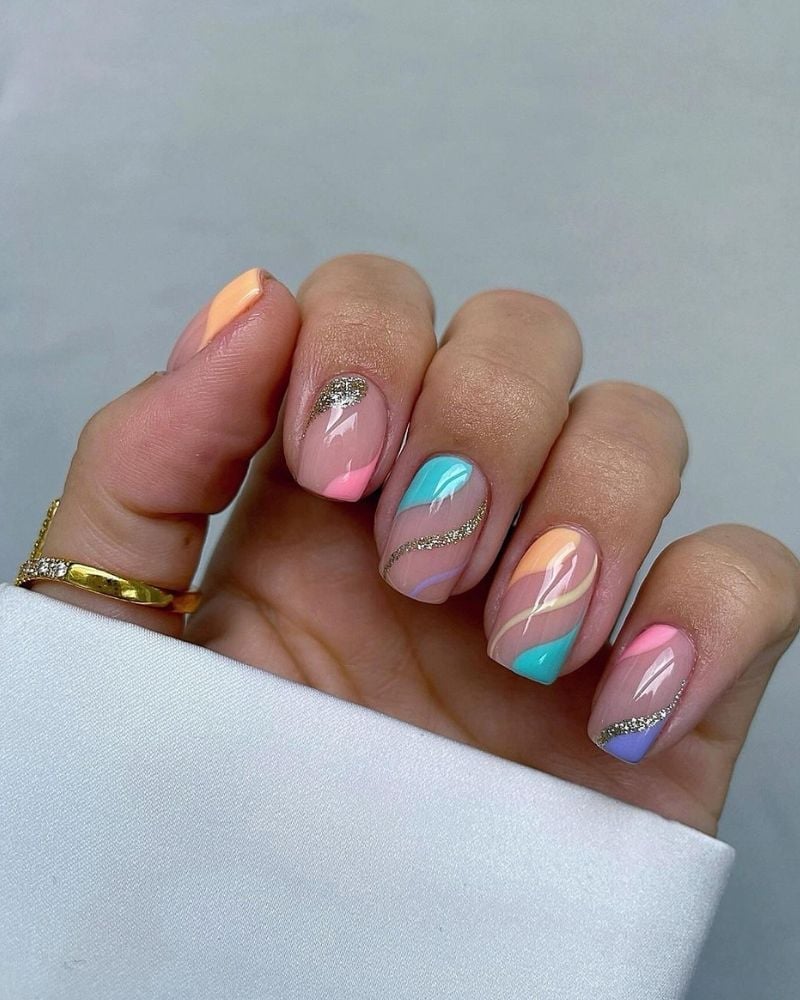 Pastel Abstract Glitter Short Almond Nails Pastel Abstract Glitter Short Almond Nails — Best Simple Short Nails