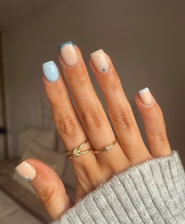 Nude Light Blue Gray Dot French Short Square Nails Nude Light Blue Gray Dot French Short Square Nails — Best Simple Short Nails