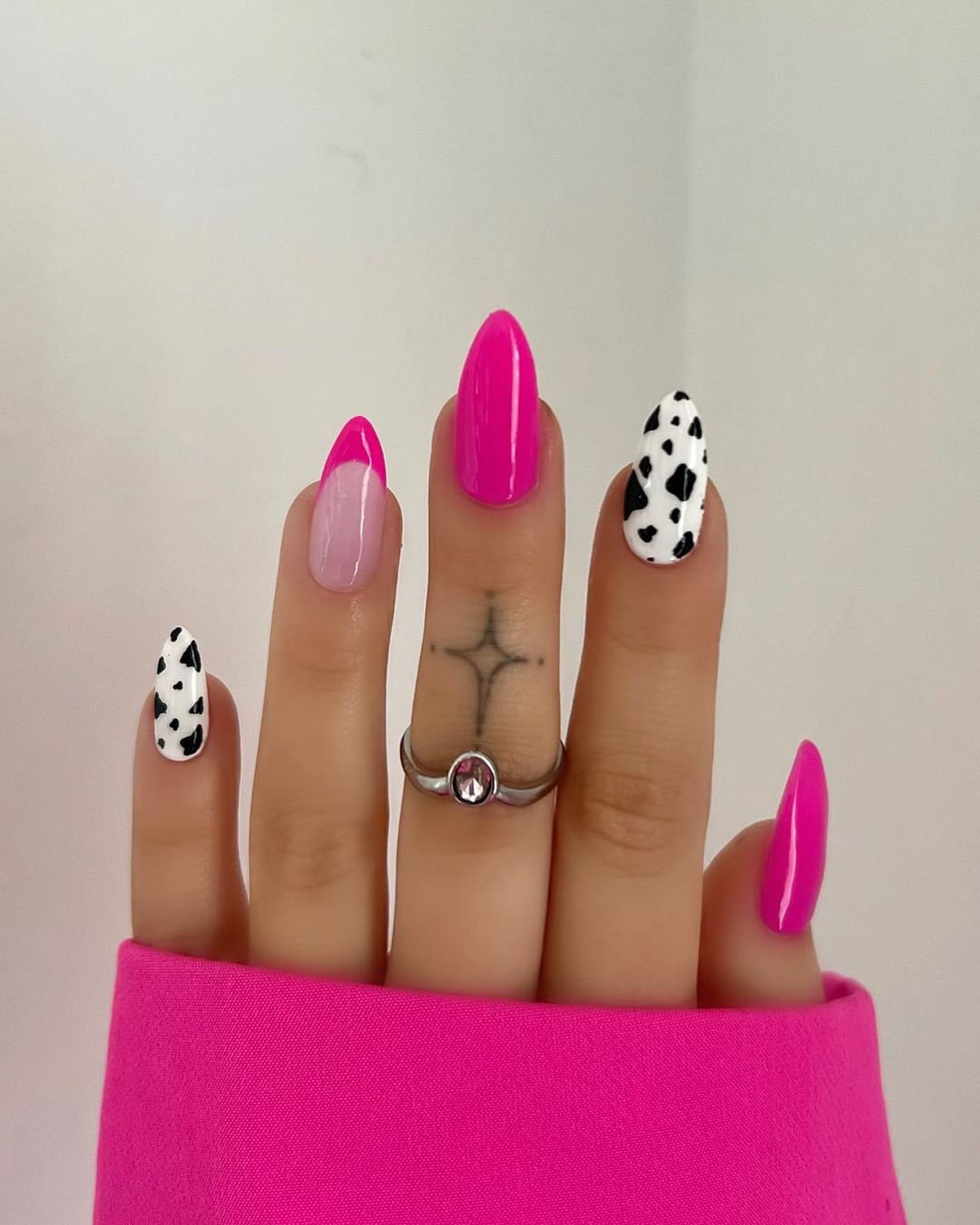 Hot Pink and Cow Print Almond Nails Hot Pink and Cow Print Almond Nails — Best Unique Nails