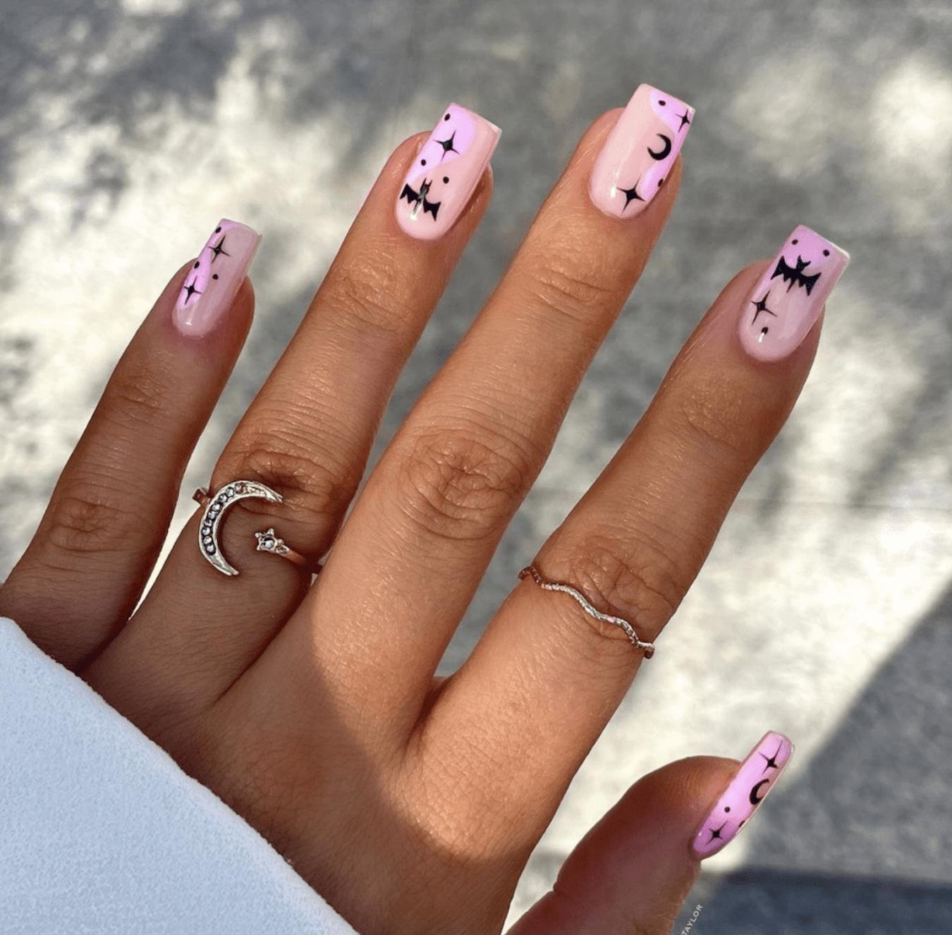 Halloween Bat Moon Star Long Square Nails Halloween Bat Moon Star Long Square Nails — Best Unique Nails