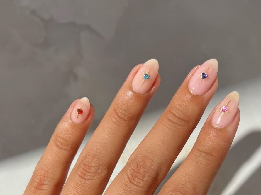 Sheer Pink Oval Nails with Heart Star Rhinestones Sheer Pink Oval Nails with Heart Star Rhinestones — Best Unique Nails