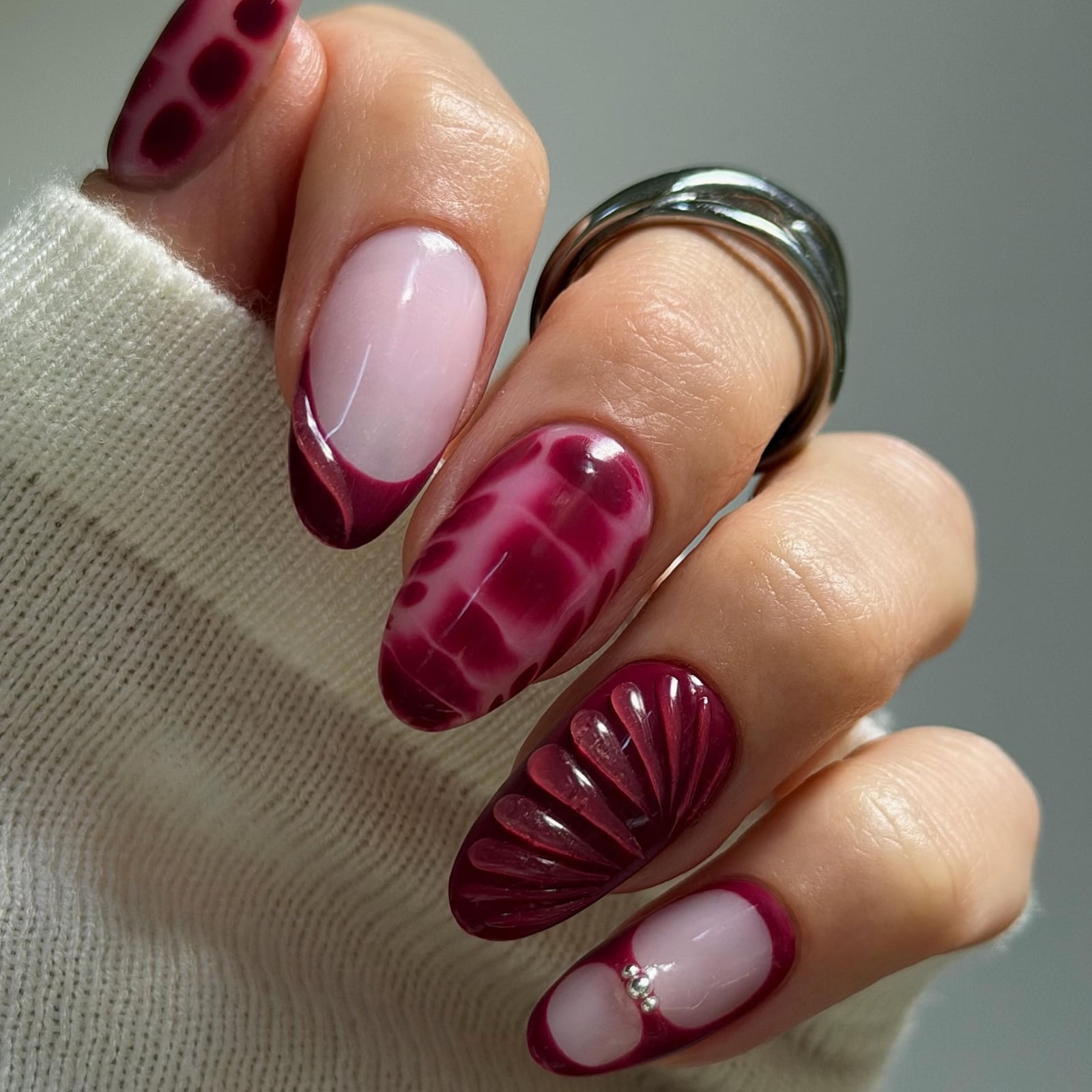 Deep Berry Textured Abstract Oval Nails Deep Berry Textured Abstract Oval Nails — Best Unique Nails
