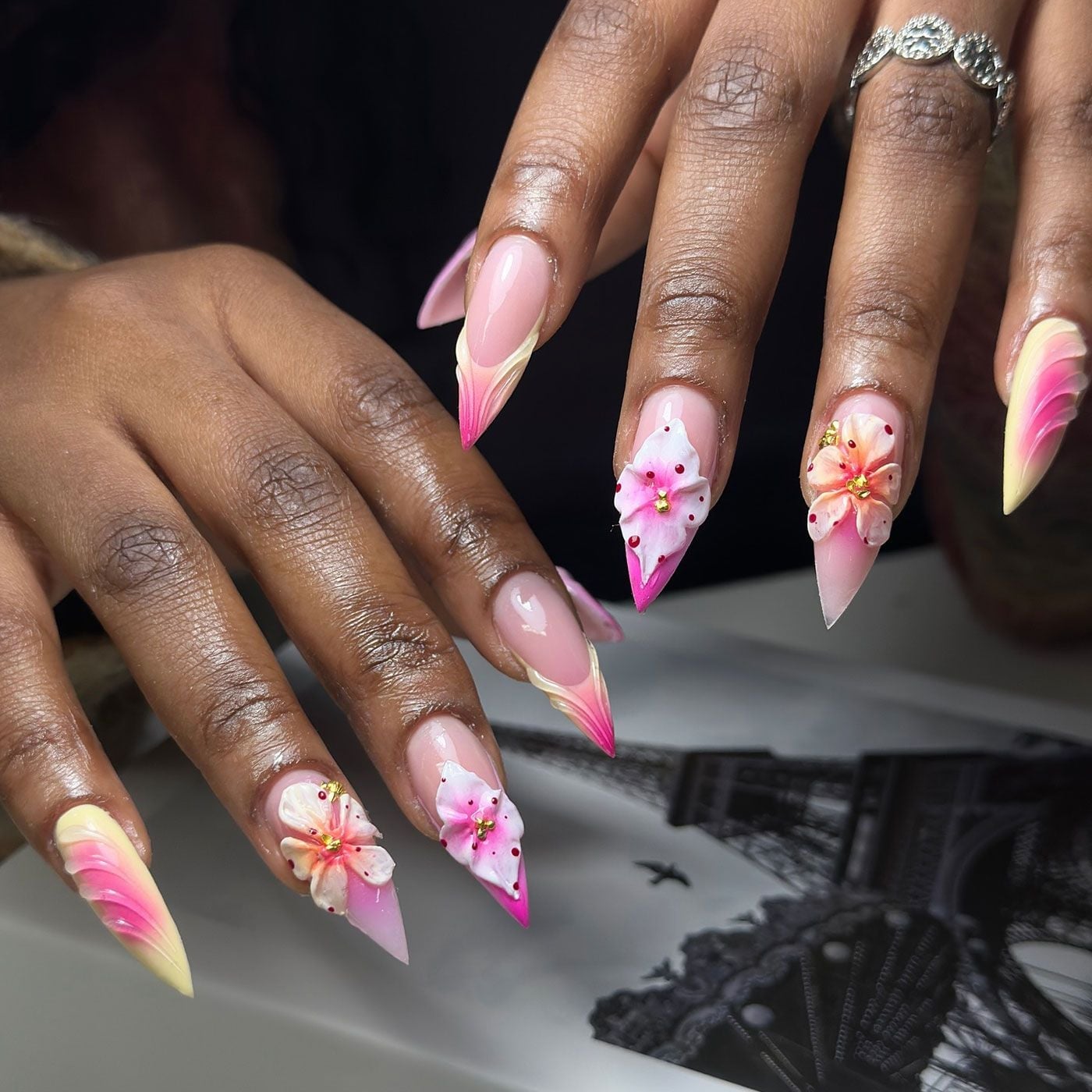3D Floral French Tip Long Stiletto Nails 3D Floral French Tip Long Stiletto Nails — Best Unique Nails