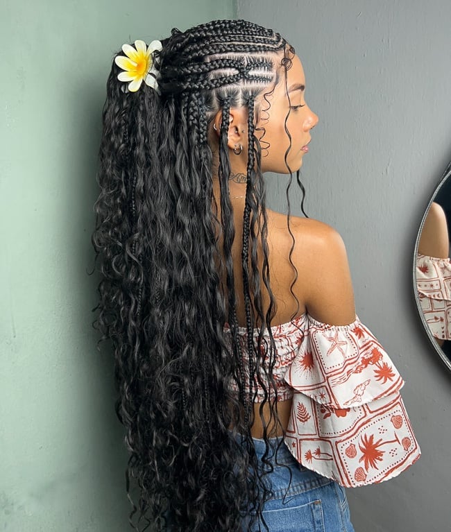 Dark Braids with Curly Extensions Dark Braids with Curly Extensions — Braids to the Back Ideas