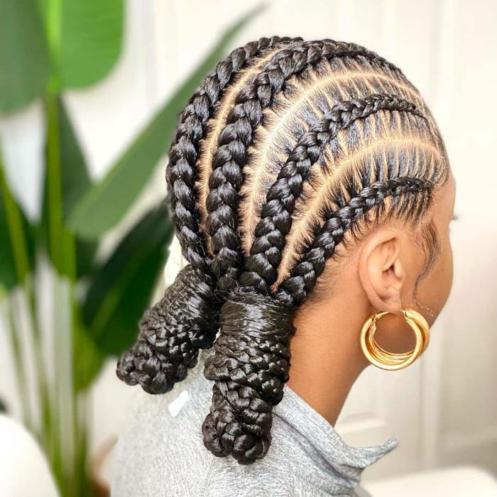 Shoulder-Length Cornrows Secured in Braids Shoulder-Length Cornrows Secured in Braids — Braids to the Back Ideas