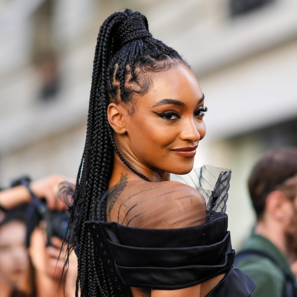Mid-Back Box Braids in a High Ponytail Mid-Back Box Braids in a High Ponytail — Braids to the Back Ideas