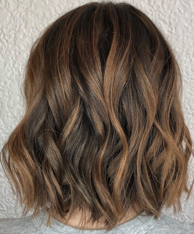 Chin Length Bob With Caramel Balayage — Brunette Hair Inspiration