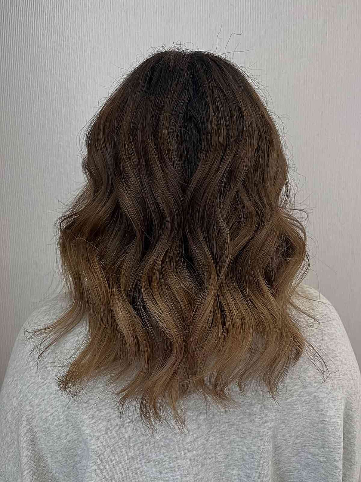 Collarbone Ombre Lob With Wavy Texture — Brunette Hair Inspiration