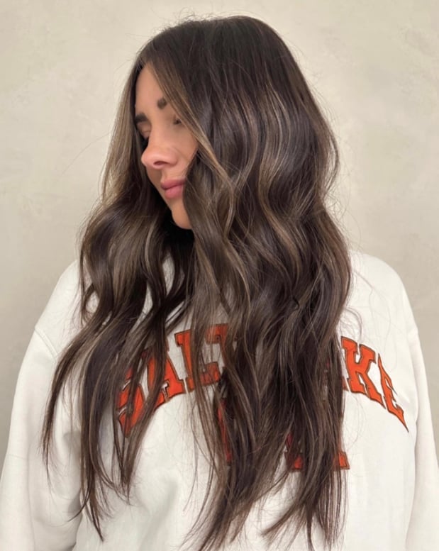 Mid-Back Dark Brown With Caramel Balayage — Brunette Hair Inspiration