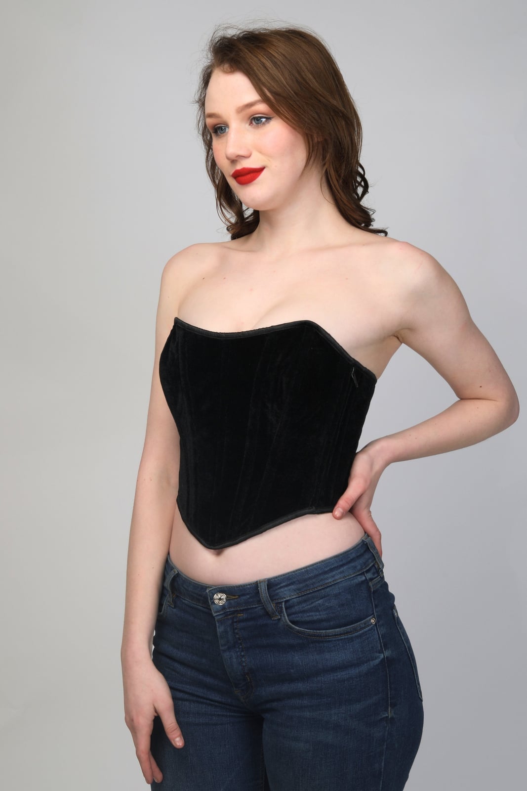 Black Velvet Strapless Corset Top — Chic Black Corset Outfit