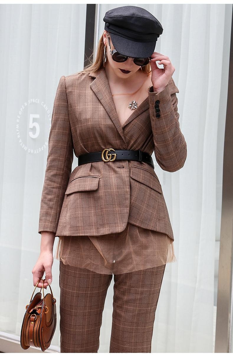 Brown Plaid Blazer with Sheer Overlay Skirt and Black Belt Brown Plaid Blazer with Sheer Overlay Skirt and Black Belt — Chic Brown Blazer Outfit