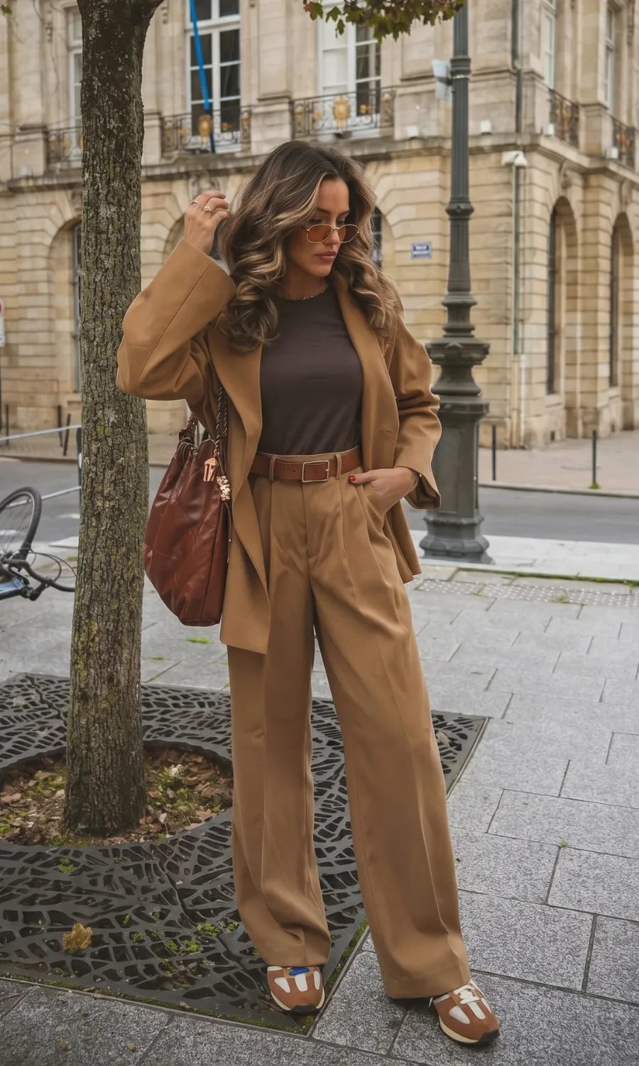 Casual Brown Blazer with T-Shirt and Wide-Leg Pants Casual Brown Blazer with T-Shirt and Wide-Leg Pants — Chic Brown Blazer Outfit