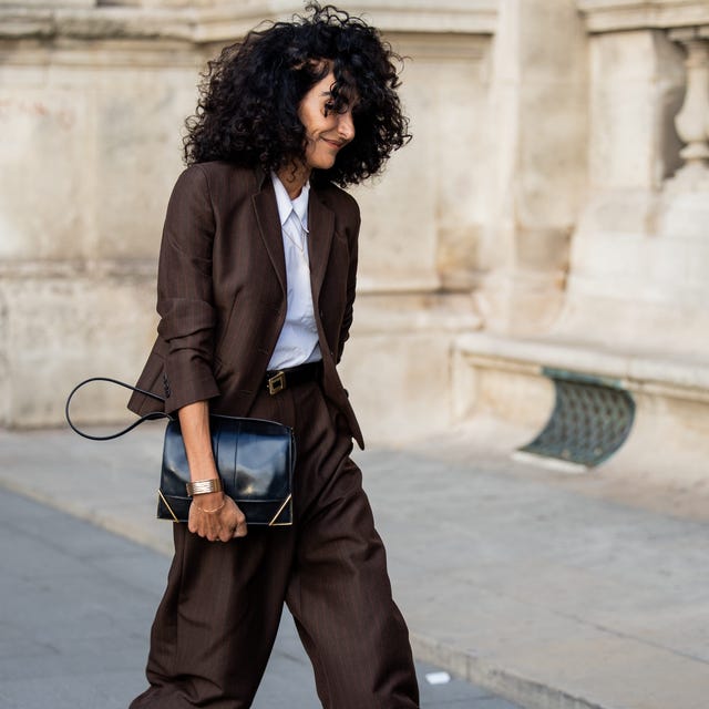 Brown Pinstripe Suit with White Shirt and Red Belt Brown Pinstripe Suit with White Shirt and Red Belt — Chic Brown Blazer Outfit