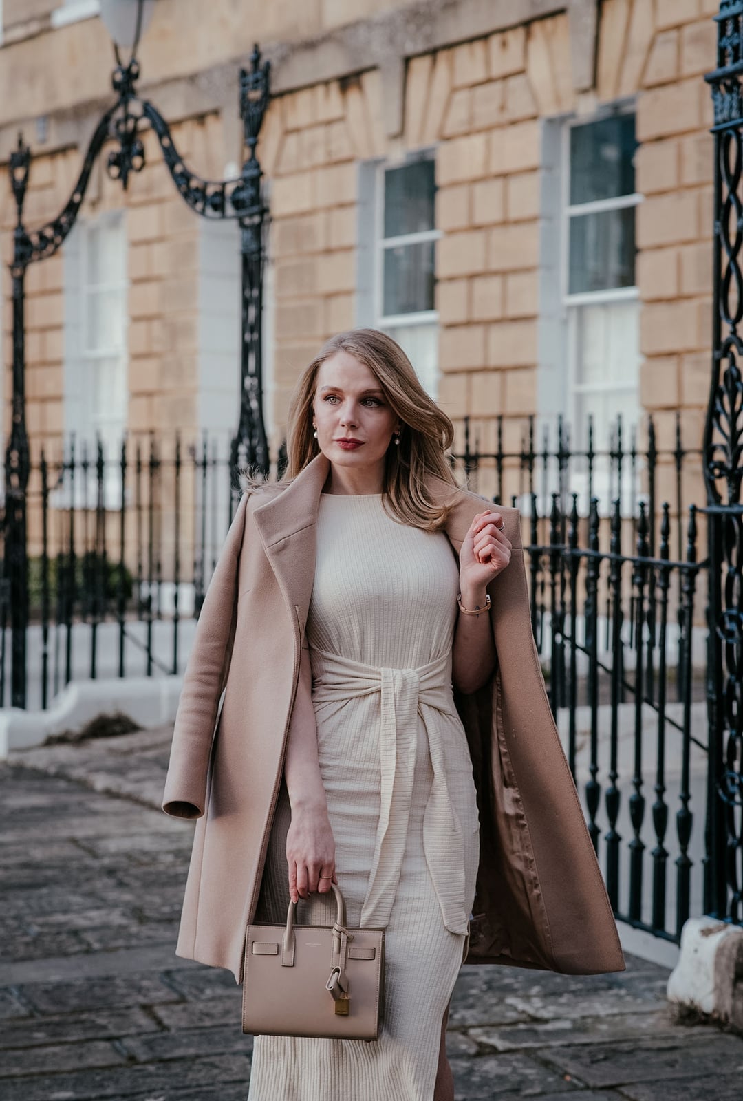 Cream Knit Dress and Camel Coat for Smart Occasions Cream Knit Dress and Camel Coat for Smart Occasions — Chic Femme Outfit