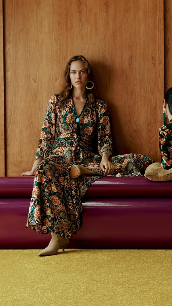 Flowing Floral Print Dress with Beige Ankle Boots Flowing Floral Print Dress with Beige Ankle Boots — Chic Femme Outfit
