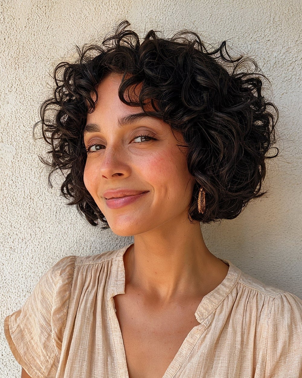 Ear To Chin Short Bob Defined Curls, Dark Brown Ear To Chin Short Bob Defined Curls, Dark Brown — Classy 3b Hair