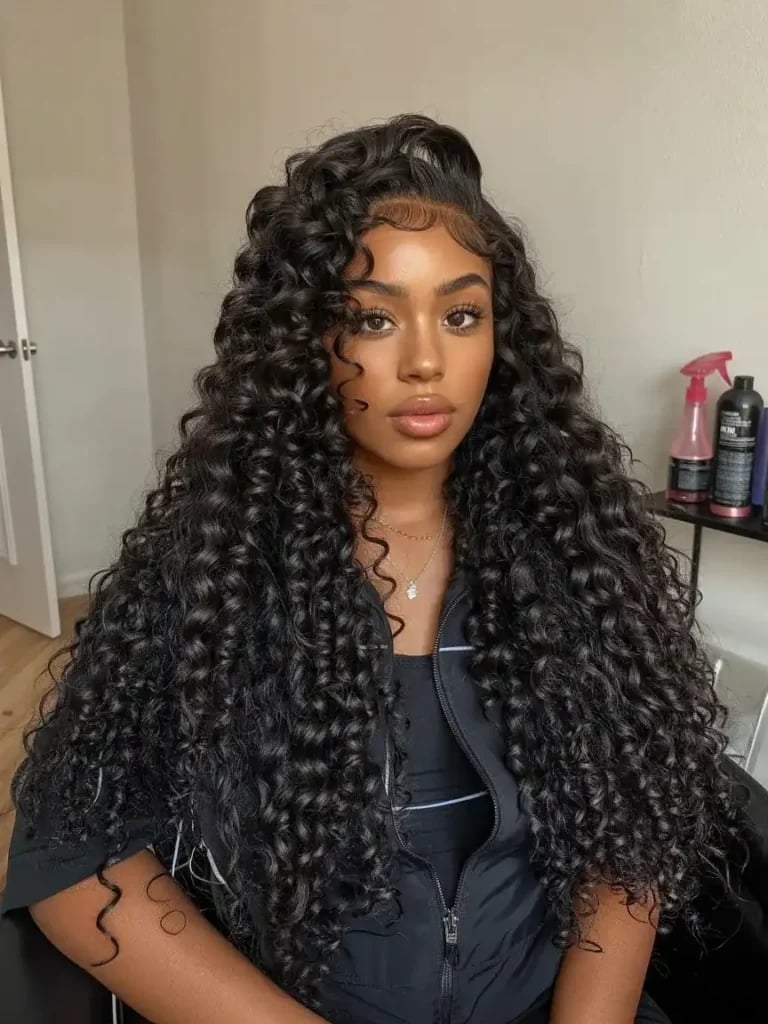 Mid-Back Black Hair With Curtain Bangs Mid-Back Black Hair With Curtain Bangs — Classy 3b Hair