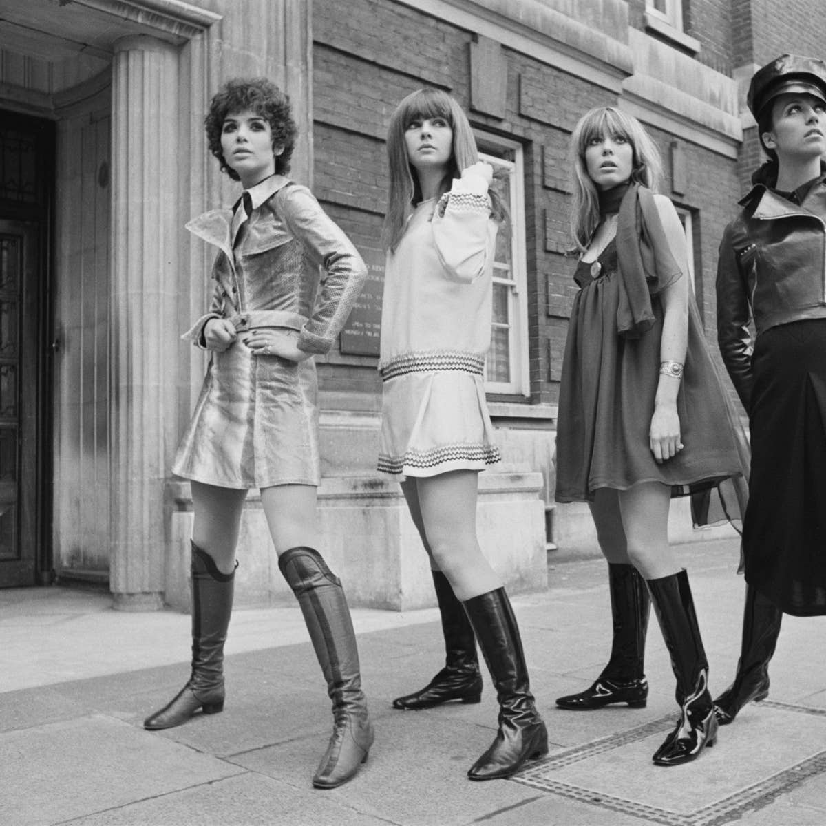 Metallic Mini Dress with Knee-High Boots Metallic Mini Dress with Knee-High Boots — Classy 60s Outfits