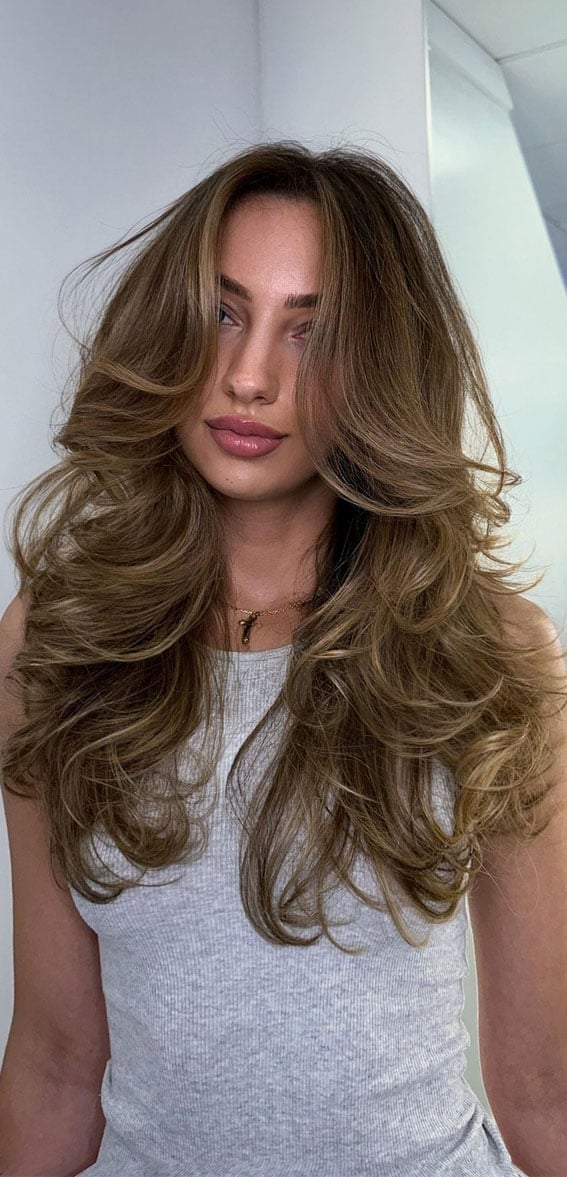 Mid-Back Light Brown With Balayage Mid-Back Light Brown With Balayage — Classy 90s Blowout Hair