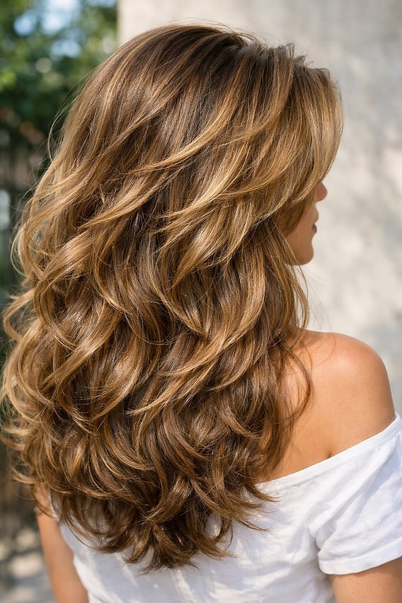 Mid-Back Brown With Blonde Highlights Mid-Back Brown With Blonde Highlights — Classy 90s Blowout Hair