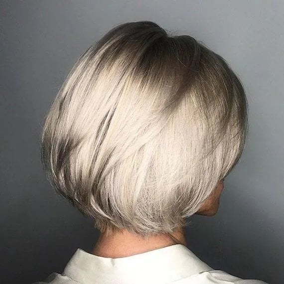 Ash Blonde Bob With Root Shadow Ash Blonde Bob With Root Shadow — Classy A-Line Bob
