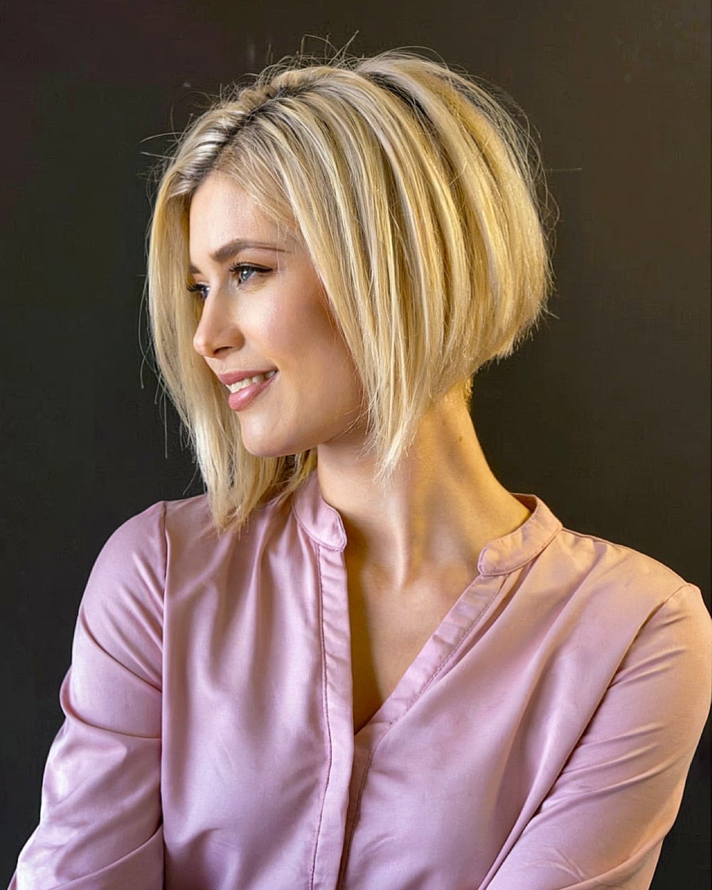 Blonde Chin Bob With Angled Line Blonde Chin Bob With Angled Line — Classy A-Line Bob