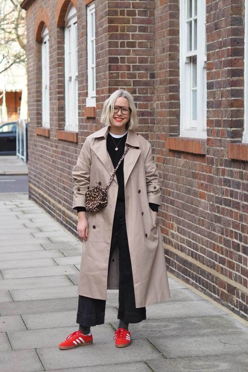 Beige Trench Coat Black Sweater and Red Adidas Sambas Beige Trench Coat Black Sweater and Red Adidas Sambas — Classy Adidas Samba Outfits