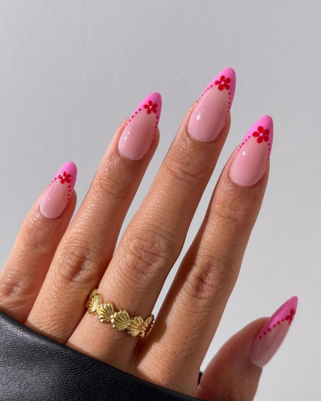 Pink Floral Tip French Almond Nails Pink Floral Tip French Almond Nails — Classy Almond French Tip Nails