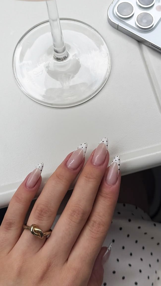 Nude Polka Dot French Almond Nails Nude Polka Dot French Almond Nails — Classy Almond French Tip Nails