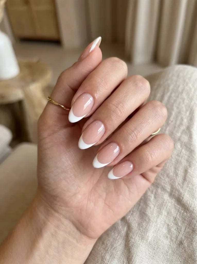 Pink Nude Classic White French Almond Pink Nude Classic White French Almond — Classy Almond French Tip Nails