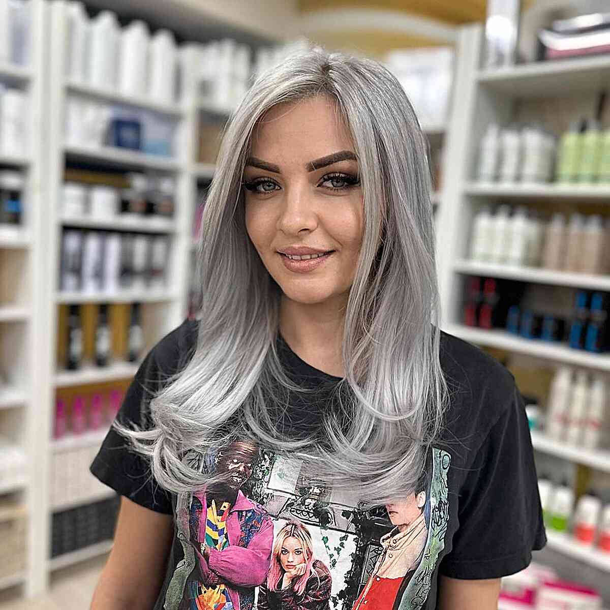Mid-Back Ash Blonde With Curtain Bangs Mid-Back Ash Blonde With Curtain Bangs — Classy Ash Blonde