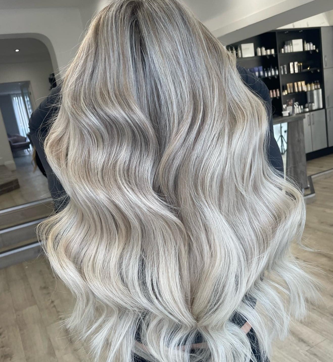 Layered Mid-Back Ash Blonde With Root Shadow Layered Mid-Back Ash Blonde With Root Shadow — Classy Ash Blonde