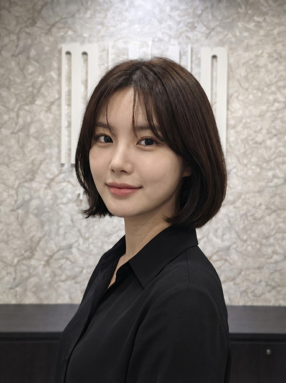 Chin-Length Bob With Soft Curtain Bangs, Dark Brown — Classy Asian Hairstyles