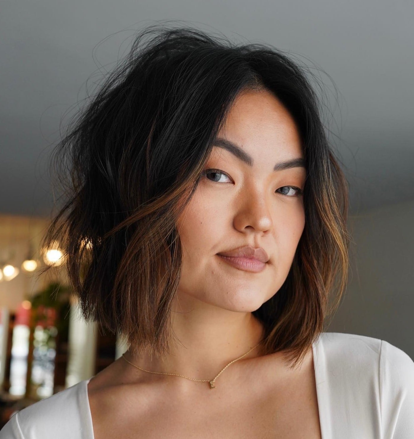 Collarbone Shag With Wispy Bangs and Dark Brown With Subtle Balayage — Classy Asian Hairstyles