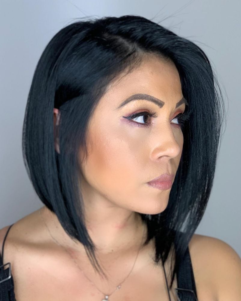 Collarbone Black Asymmetrical Bob Dramatic Length Collarbone Black Asymmetrical Bob Dramatic Length — Classy Asymmetrical Bob