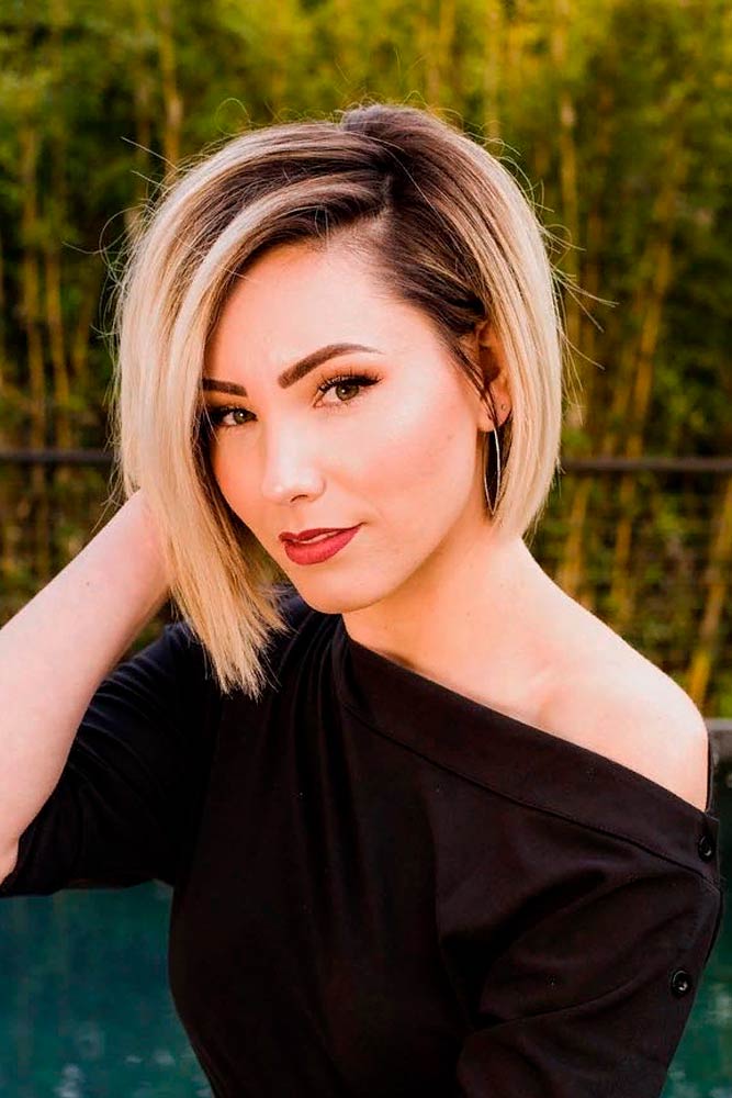 Chin Bob Platinum Blonde Root Shadow Chin Bob Platinum Blonde Root Shadow — Classy Asymmetrical Bob