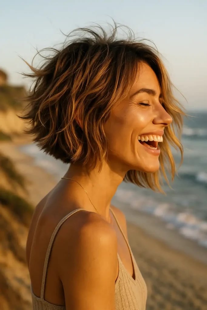 Collarbone Wavy Bob Curtain Bangs Collarbone Wavy Bob Curtain Bangs — Classy Asymmetrical Bob