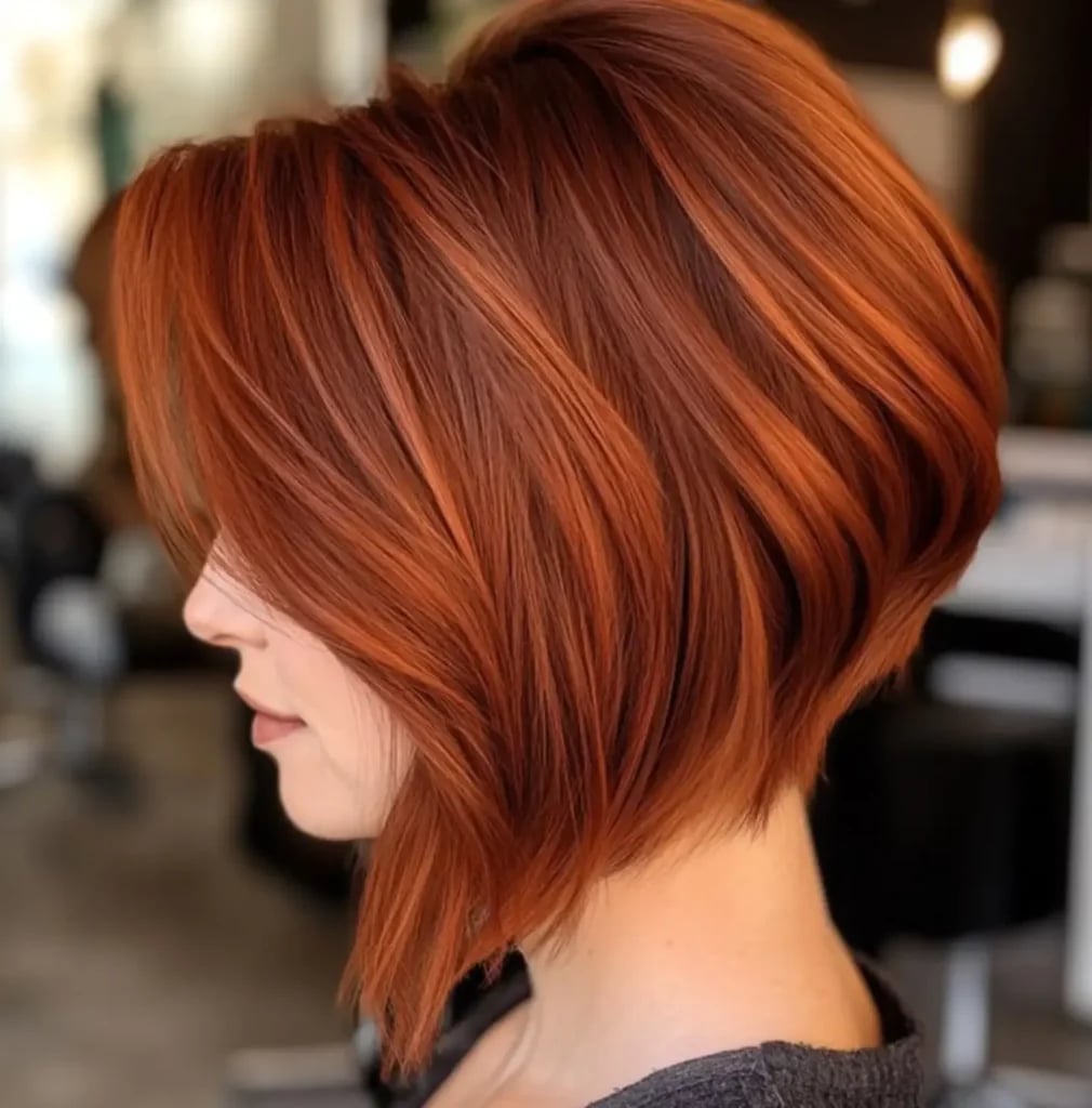 Voluminous Chin Bob Copper Shade Voluminous Chin Bob Copper Shade — Classy Asymmetrical Bob