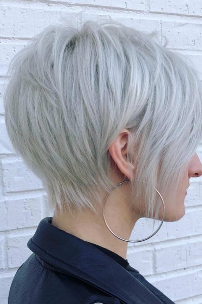 Ash Blonde Pixie With Textured Layers Ash Blonde Pixie With Textured Layers — Classy Asymmetrical Pixie