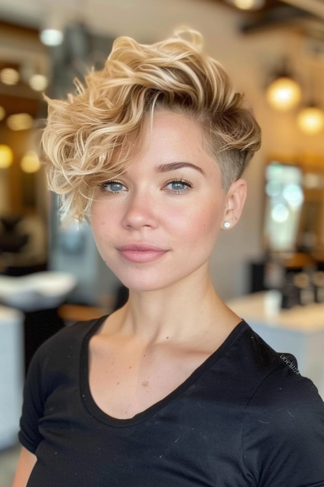 Wavy Light Brown Pixie With Soft Highlights Wavy Light Brown Pixie With Soft Highlights — Classy Asymmetrical Pixie