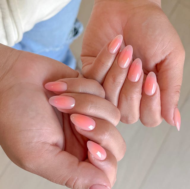Pink White Glossy Gradient Medium Oval Nails — Classy Aura Nails