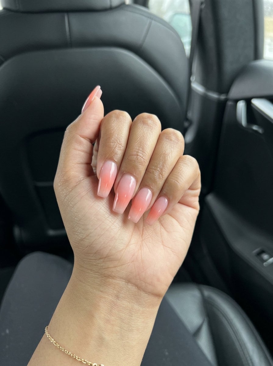 Pink White Glossy Soft Gradient Medium Oval Nails With Ombre Effect — Classy Aura Nails