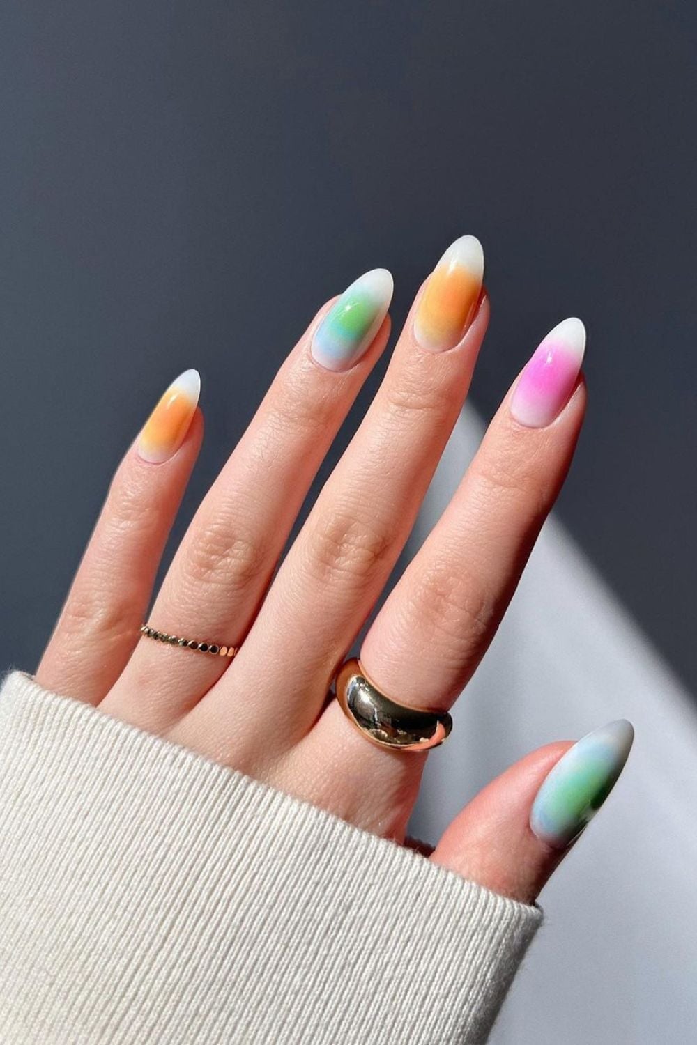 Rainbow Milky Glossy Aura Short Almond Nails — Classy Aura Nails