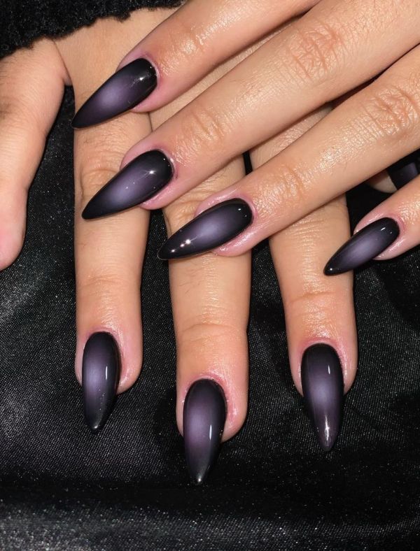 Black Purple Ombre Glossy Long Stiletto Nails — Classy Aura Nails
